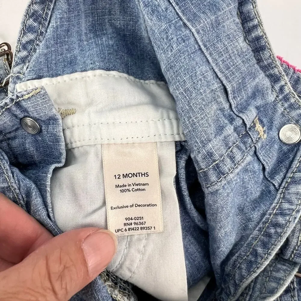 Vintage Oshkosh B'gosh Girls 12 Months Overall Embroidered Floral Denim Dress